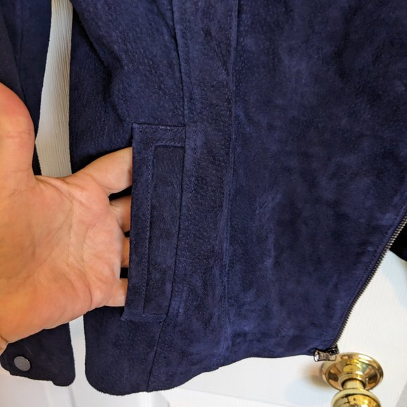 Isaac Mizrahi Navy SUEDE MOTO Jacket | 10 | EUC - Picture 5 of 10